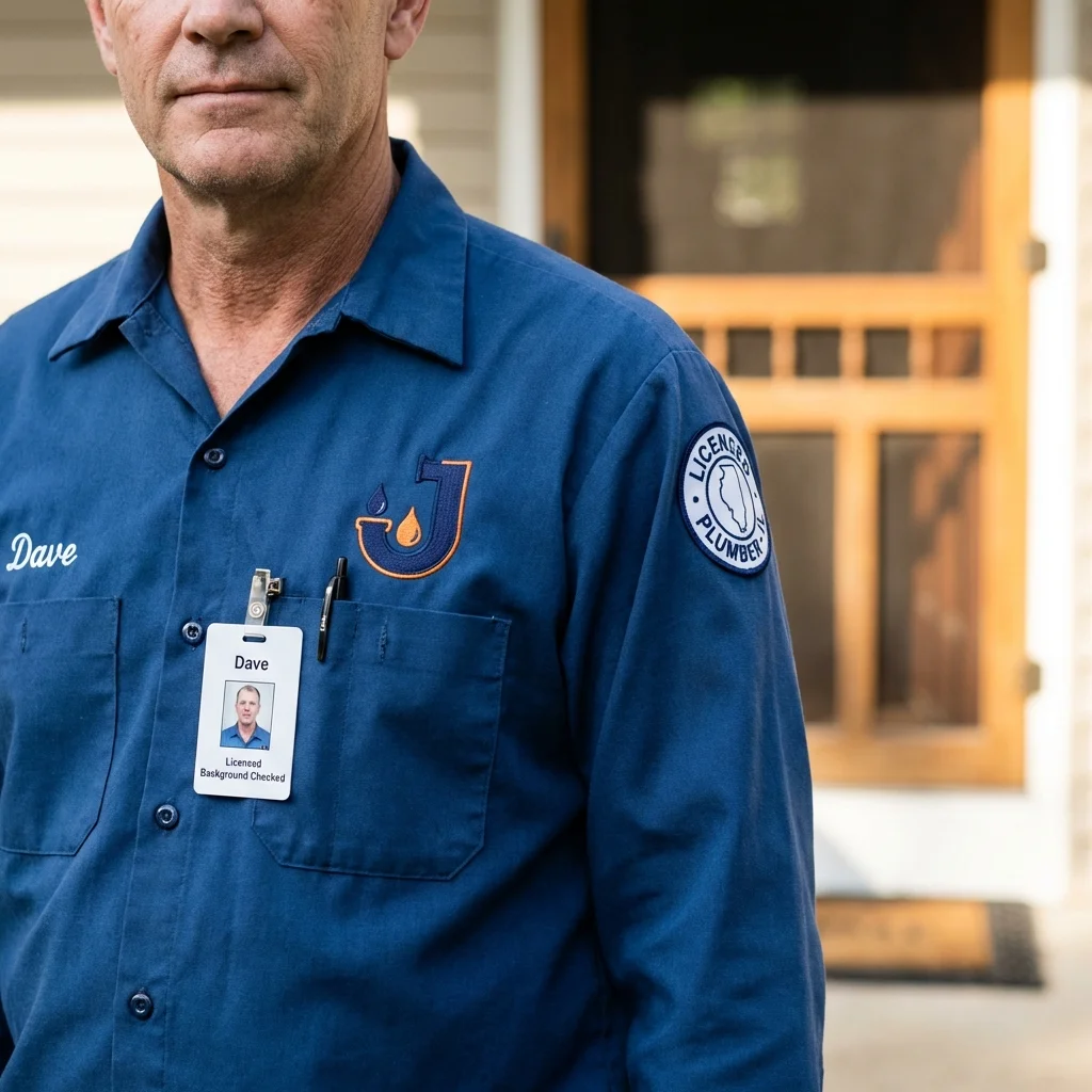 Licensed plumber showing ID badge in Rockport, IN