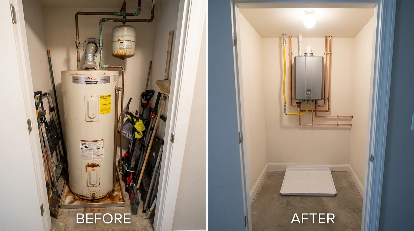 Tank water heater versus wall-mounted tankless unit comparison for Rockport, IN homeowners